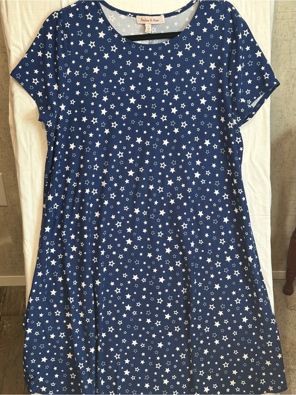 Harlow & Rose Navy Blue White Star Print Swing Dress Large Casual Celestial